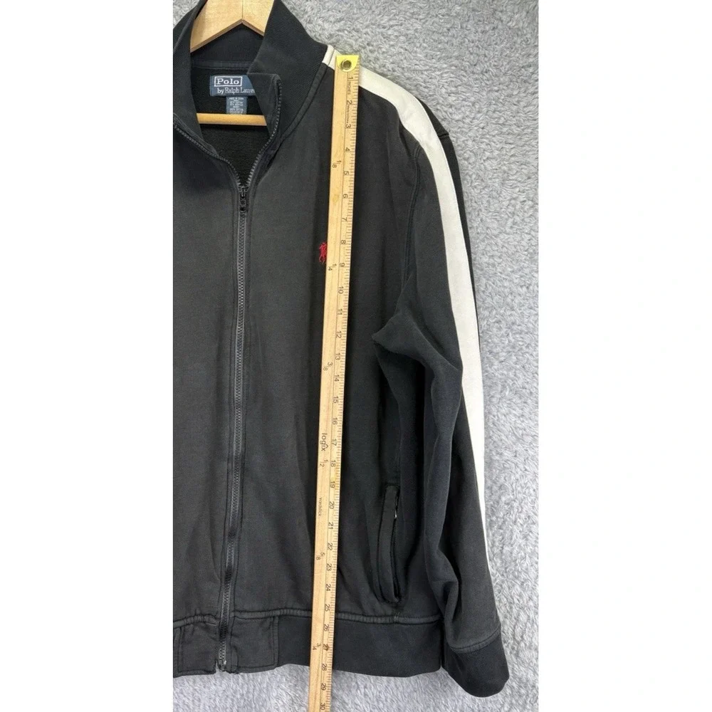 VTG 90s Polo Ralph Lauren Mens XL Track Jacket Black White Stripe Full Zip